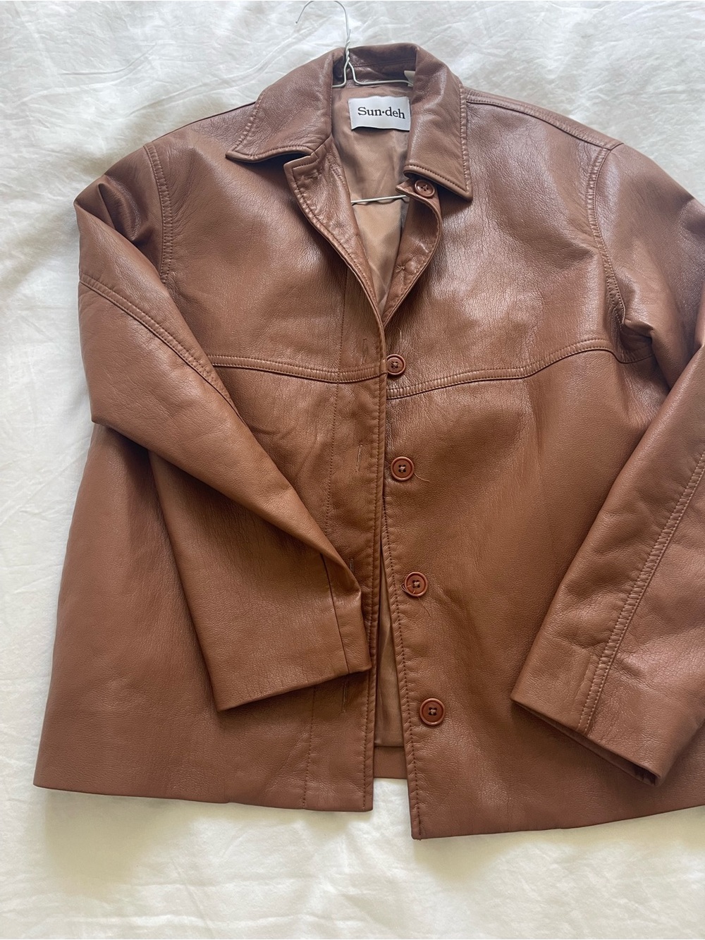 Aritzia Classic Chestnut Leather Button-Front Jacket
